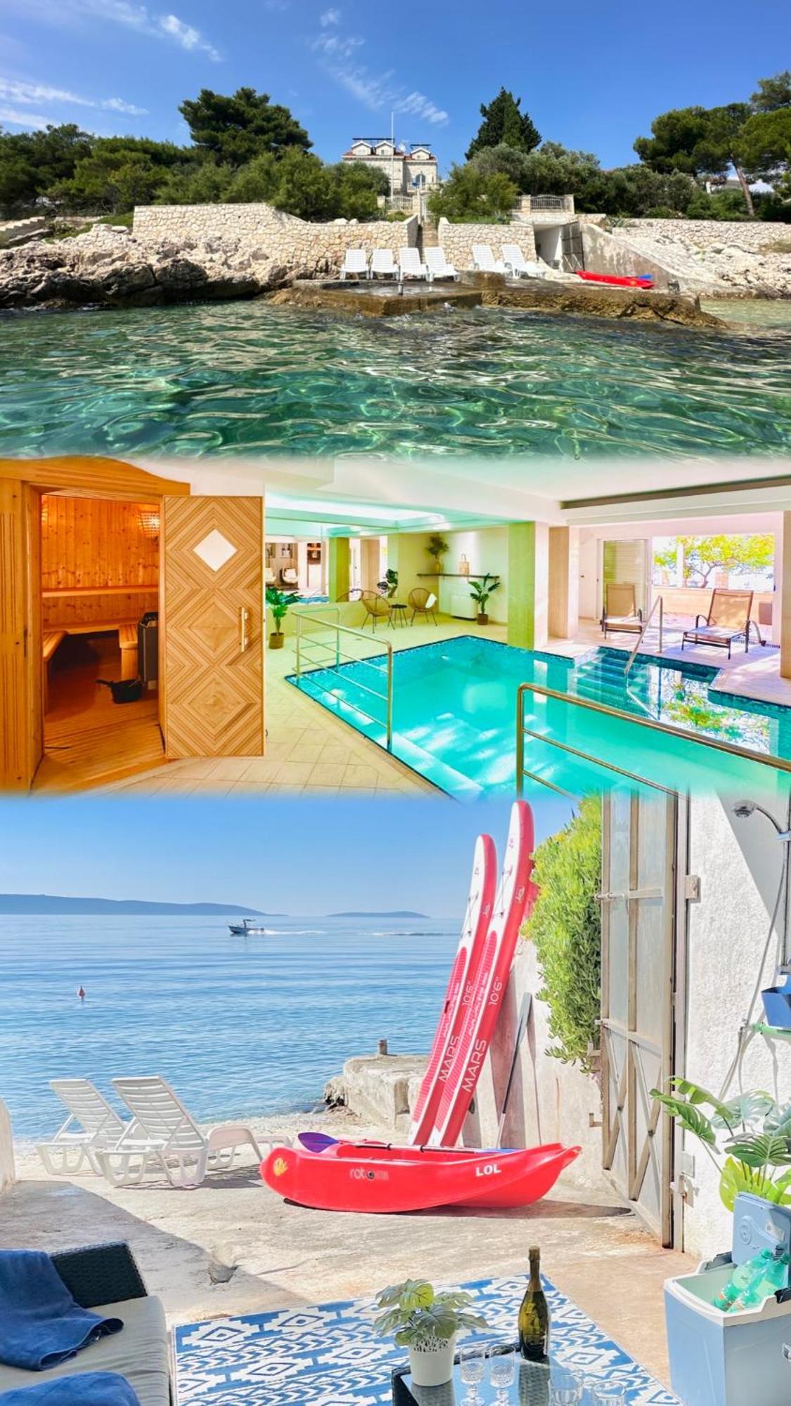 Luxury Seaside Villa With A Classic Mediterranean Olive Garden, A Fully Equipped Professional Kitchen, Pool, Sauna, Padle Boards And Canoe - Miolin Beach House 트로기르 외부 사진